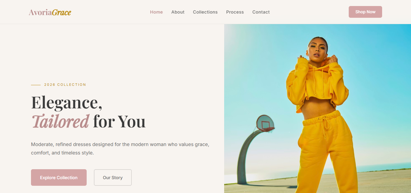 AvoriaGrace: Modern Fashion Website & Custom Shop Interface